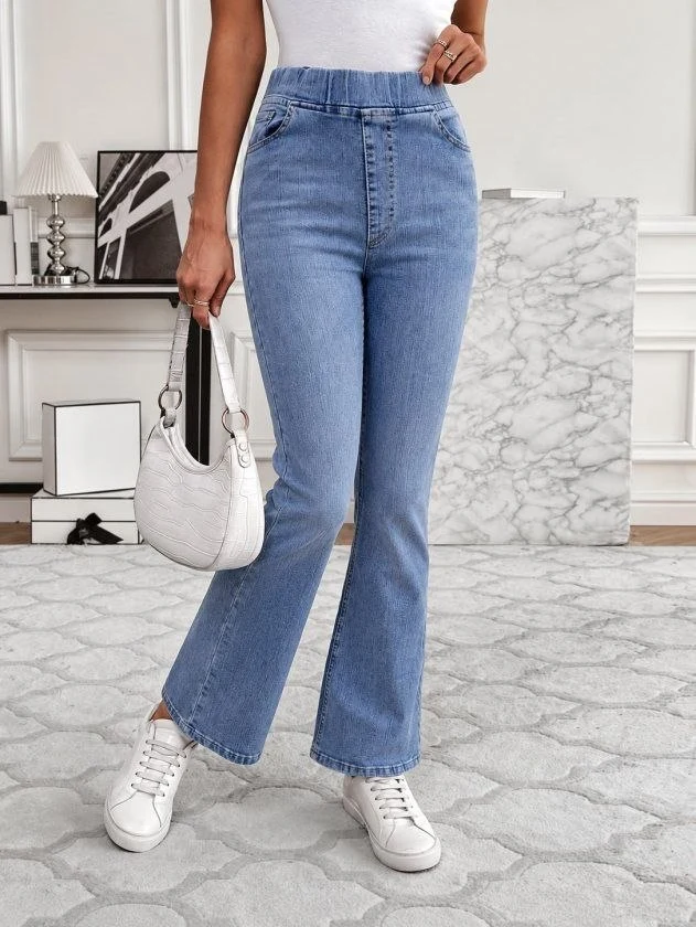 Women’s Elastic-Waist Flared Jeans — 33014