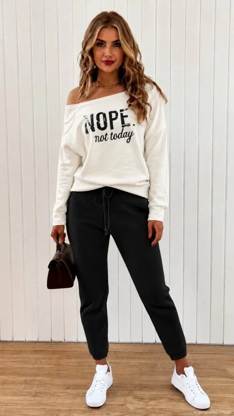Women’s Slogan Top and Joggers Set — 40084
