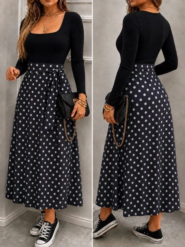 Women’s Long Dress with Printed Skirt — 72495