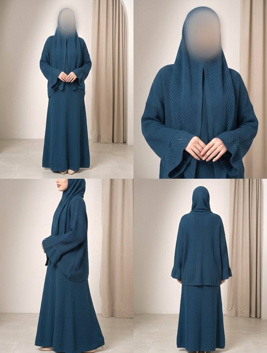 Three-Piece Knit Top, Skirt and Scarf Set — F6305