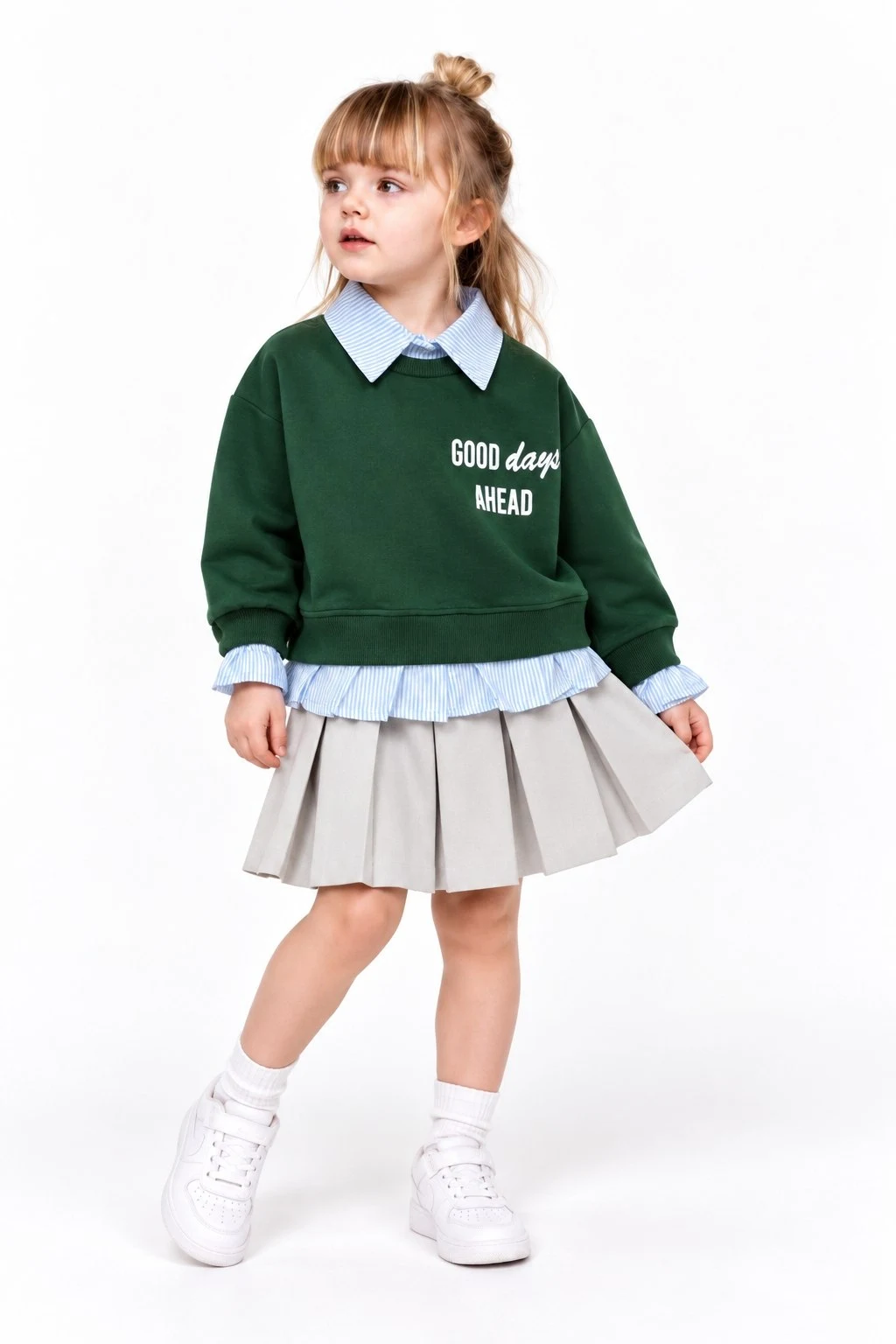 Children’s Slogan Top and Pleated Skirt Set — 8856