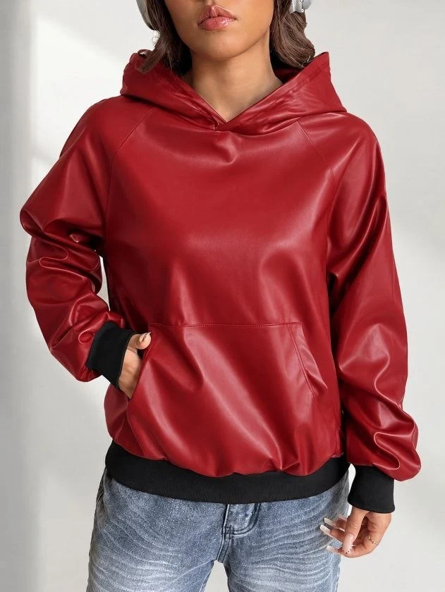 Hooded Leather-Look Pullover — 98111