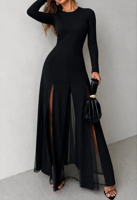 Women’s Tulle-Panel Maxi Dress — 62739