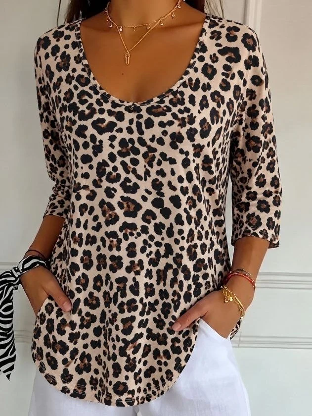 Women’s Leopard-Print Three-Quarter-Sleeve Top — 55321