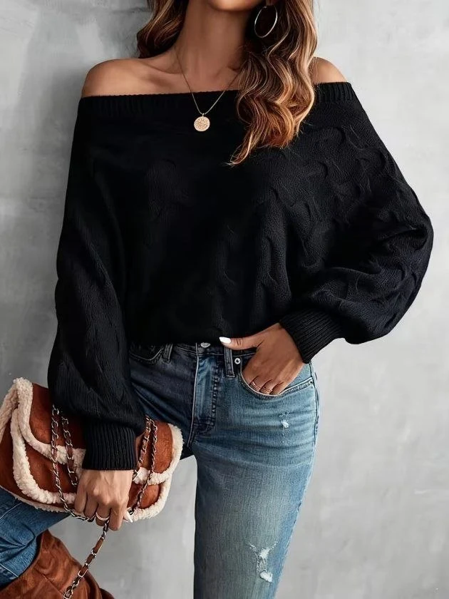 Off-Shoulder Cable-Knit Top — 63240