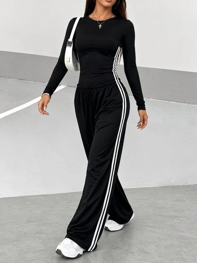Women’s Stripe-Trim Top and Trouser Set — 94054