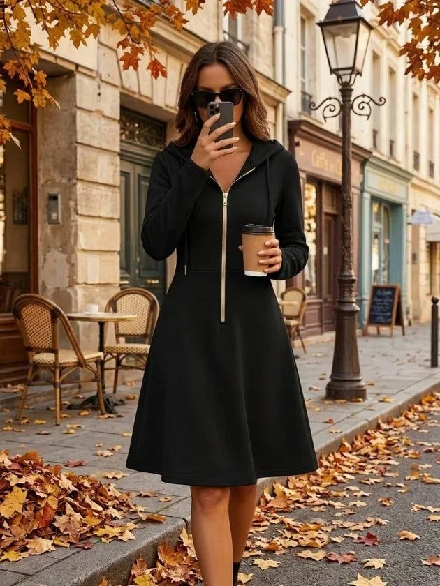 Women’s Hooded Zip-Neck Dress — 87329