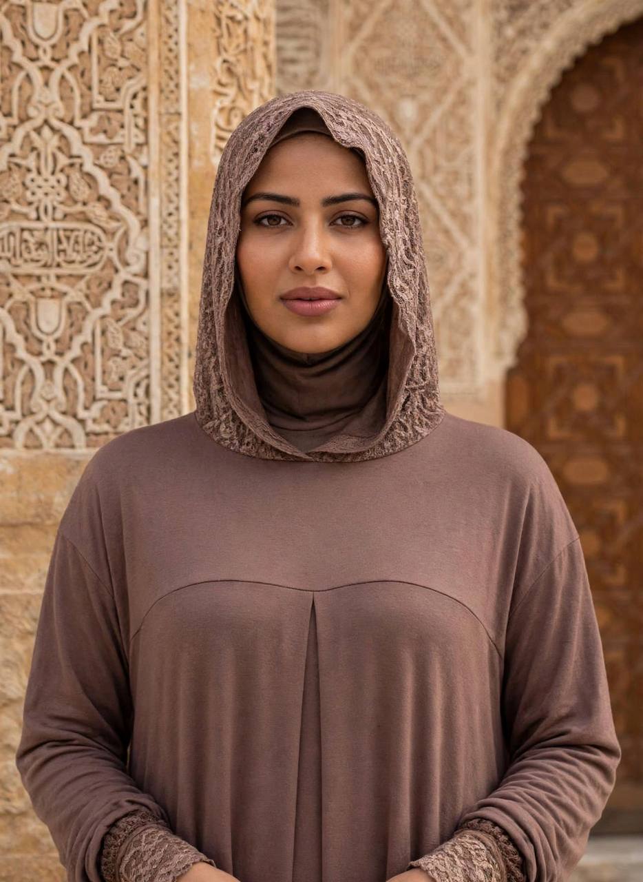 إسدال صلاة بغطاء رأس وتفاصيل دانتيل — F28491
