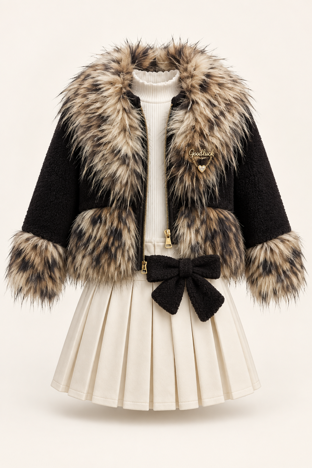 أسود وتنورة سكرية / Black & cream skirt / Siyah ve krem etek — AI-generated styling