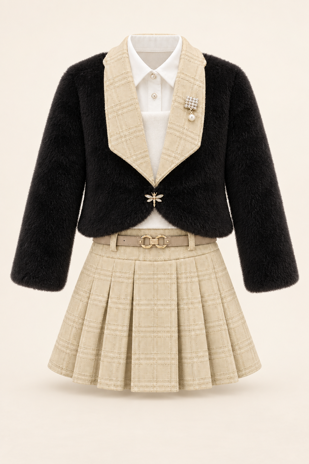أسود ومربعات بيج / Black & beige check / Siyah ve bej ekose — AI-generated styling