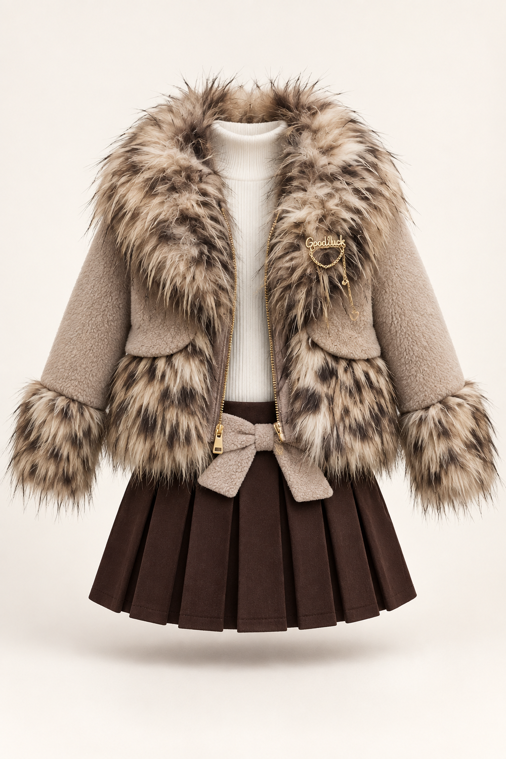 بيج وتنورة بنية / Oatmeal & brown skirt / Bej ve kahve etek — AI-generated styling
