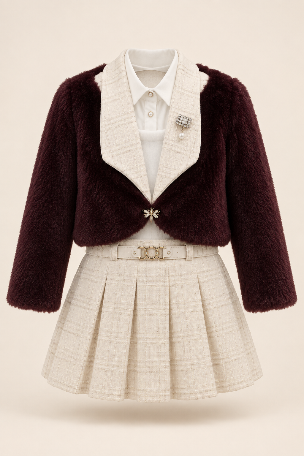 عنابي وكاروهات سكرية / Burgundy & cream plaid / Bordo ve krem ekose — AI-generated styling