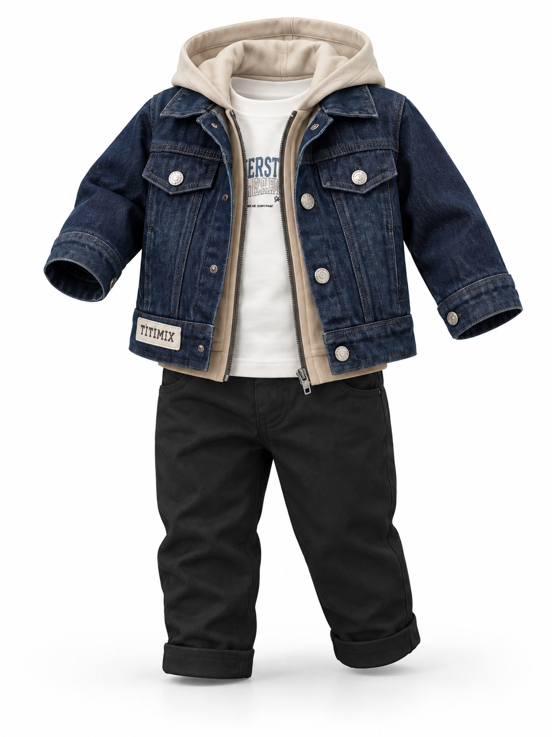 كحلي وسكري وأسود / Navy with cream lining and black trousers / Lacivert, krem ve siyah — عرض ثلاثي الأبعاد