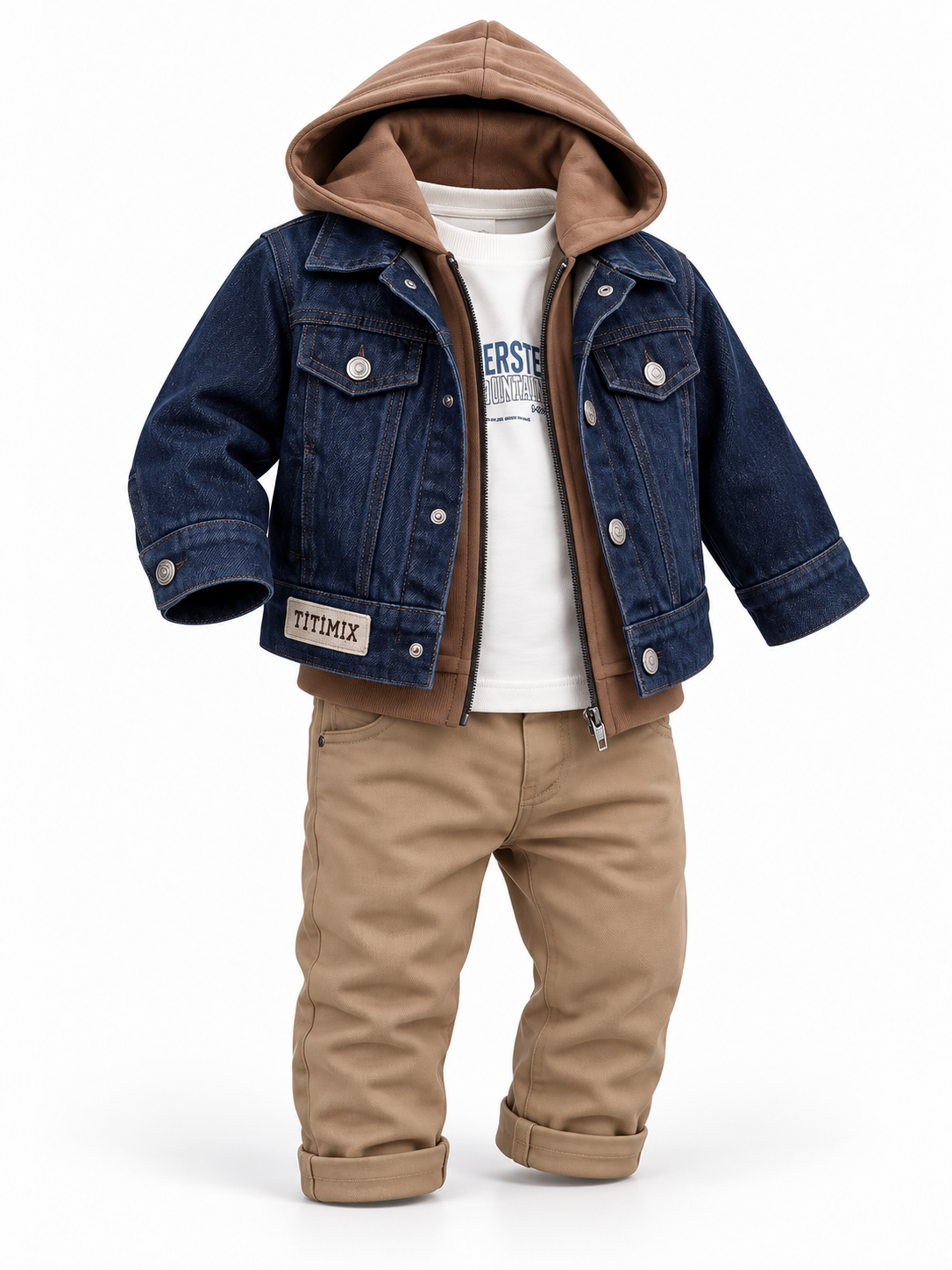 كحلي وجملي / Navy with camel lining and camel trousers / Lacivert ve camel — عرض ثلاثي الأبعاد