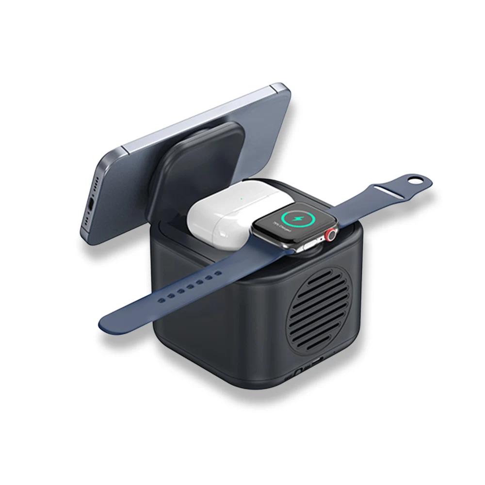 Işıklı Logo Hoparlörlü Magsafe Şarj Standı (Telefon, Kulaklık, Saat)